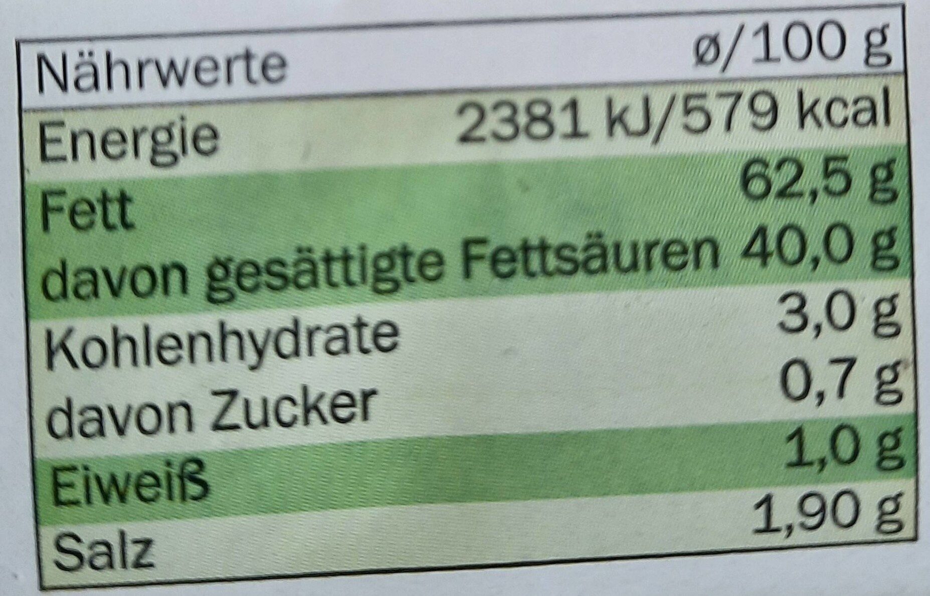 Kräuterbutter 100g - Nutrition facts - en