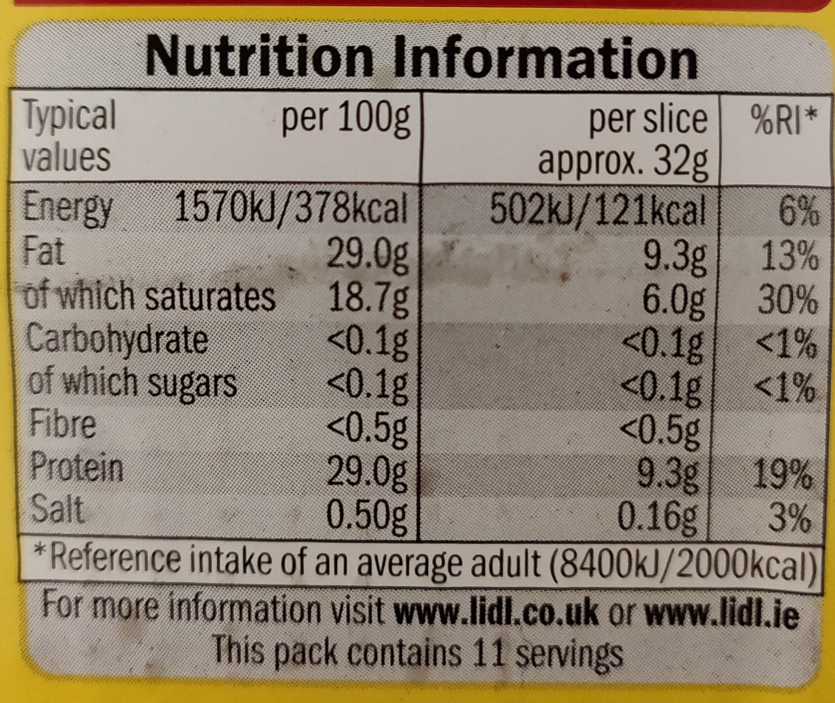 Emmental slices - Nutrition facts - en