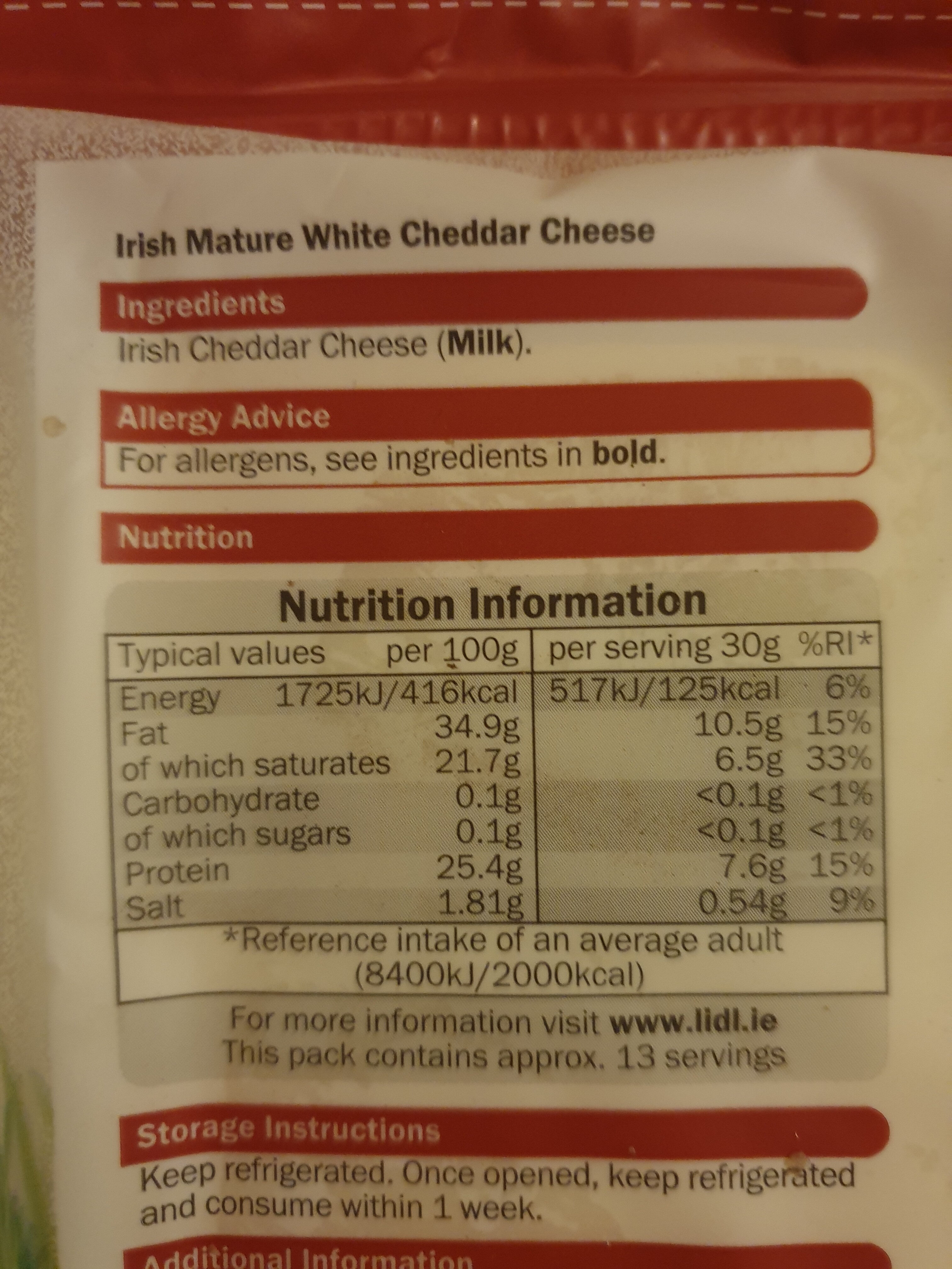 Irish mature white cheddar - Ingredients - en