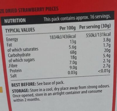 Crisp cereal strawberry - Nutrition facts - en