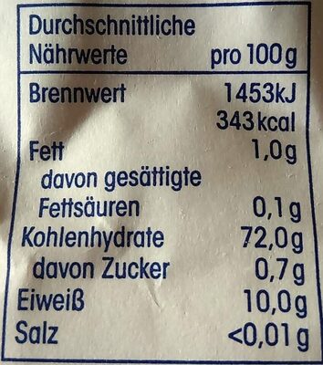 Weizenmehl Type 405 - Nutrition facts