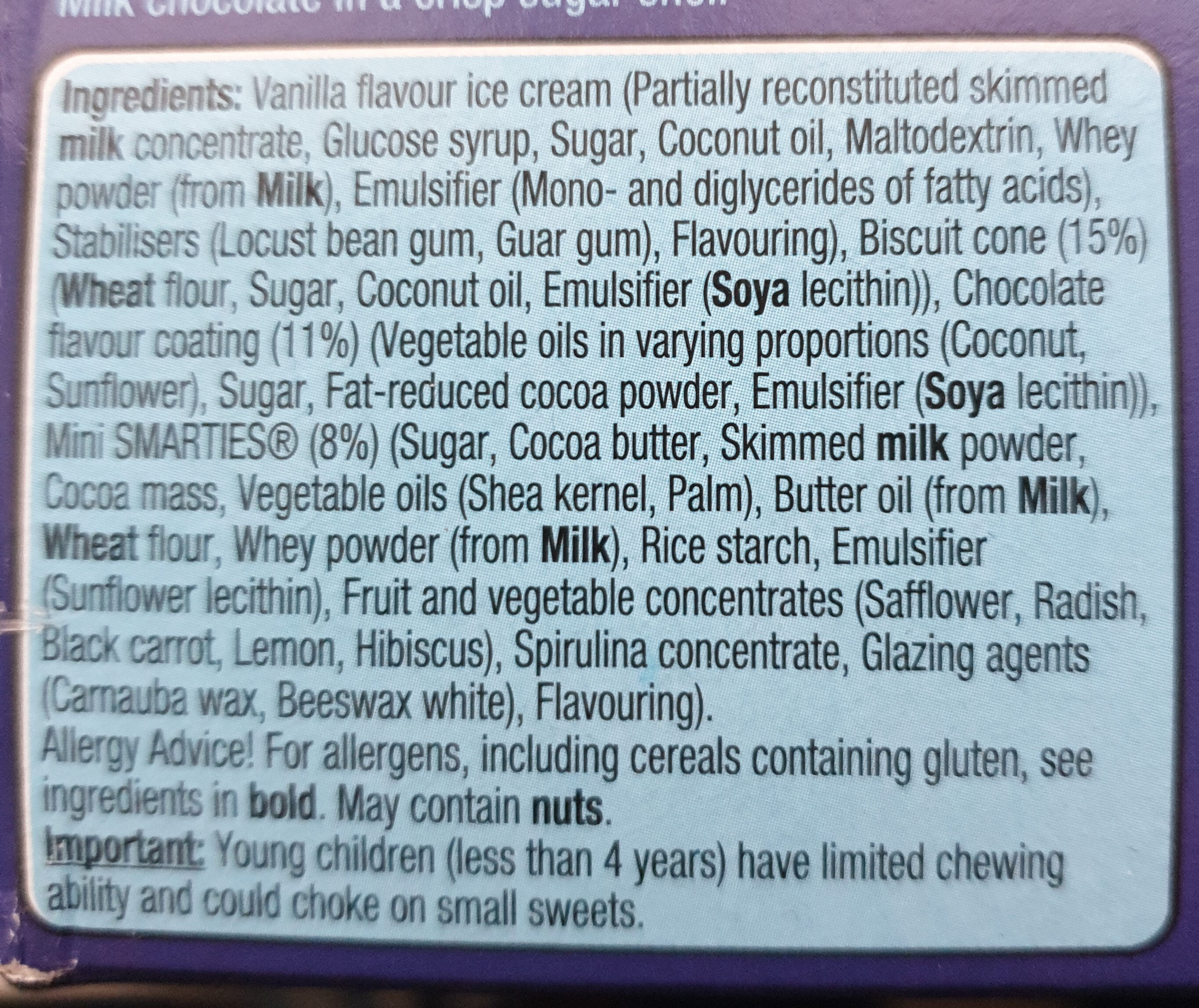 Smarties ice cream - Ingredients - en