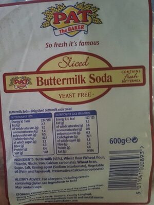 Sliced buttermilk soda yeast free - Product