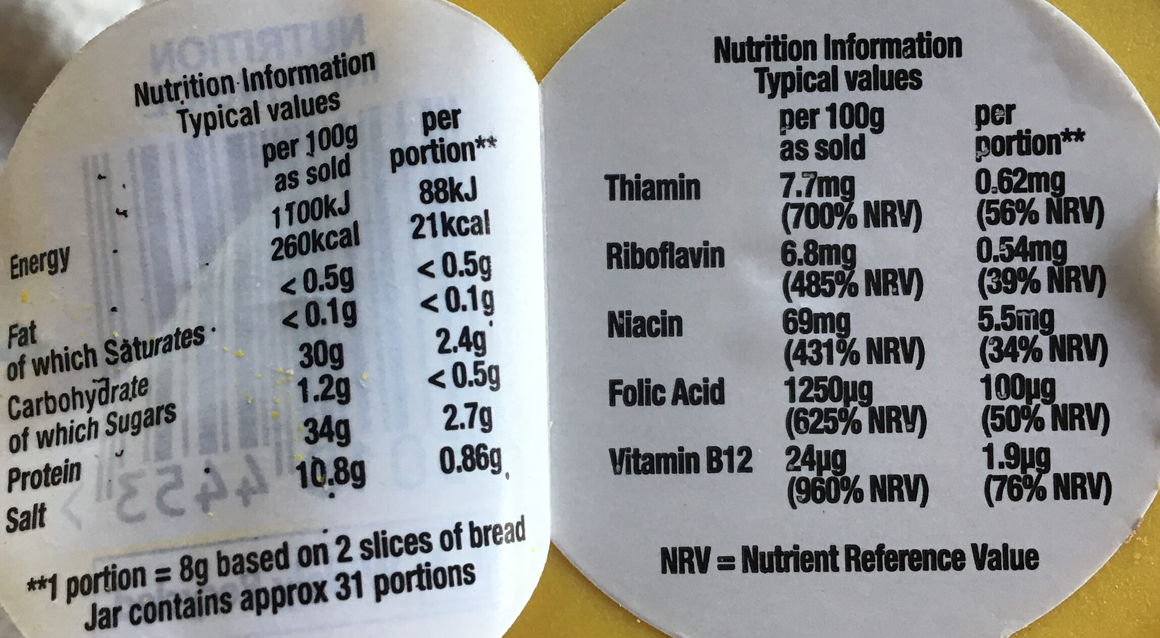Marmite yeast extract - Nutrition facts - en