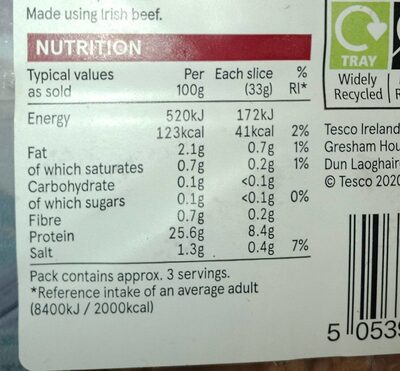 Irish roast beef slices - Nutrition facts - en