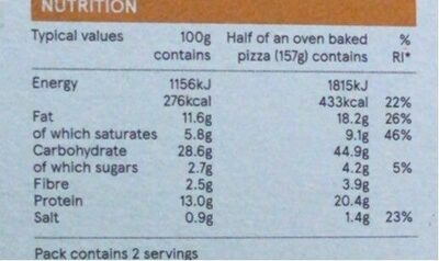Stonebakes Thin and crispy Four cheese pizza - Nutrition facts - en
