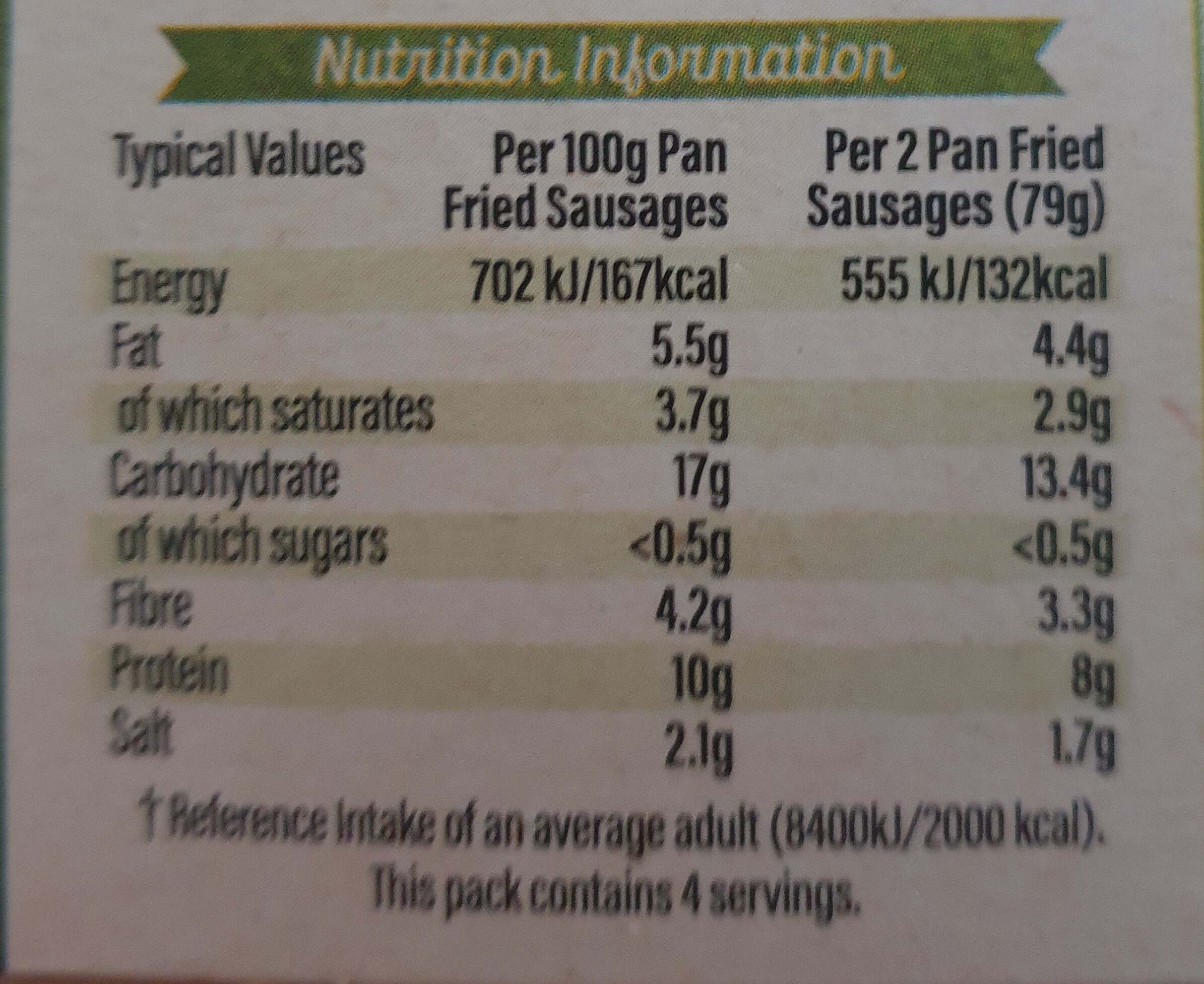 8 Meat Free Sausages - Nutrition facts - en