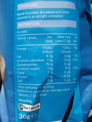 Salt and Vinegar flavoured rice cakes - Nutrition facts - en