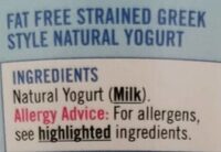 Strained Greek Style Natural Yogurt - Ingredients - en