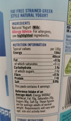 Strained Greek Style Natural Yogurt - Nutrition facts - en