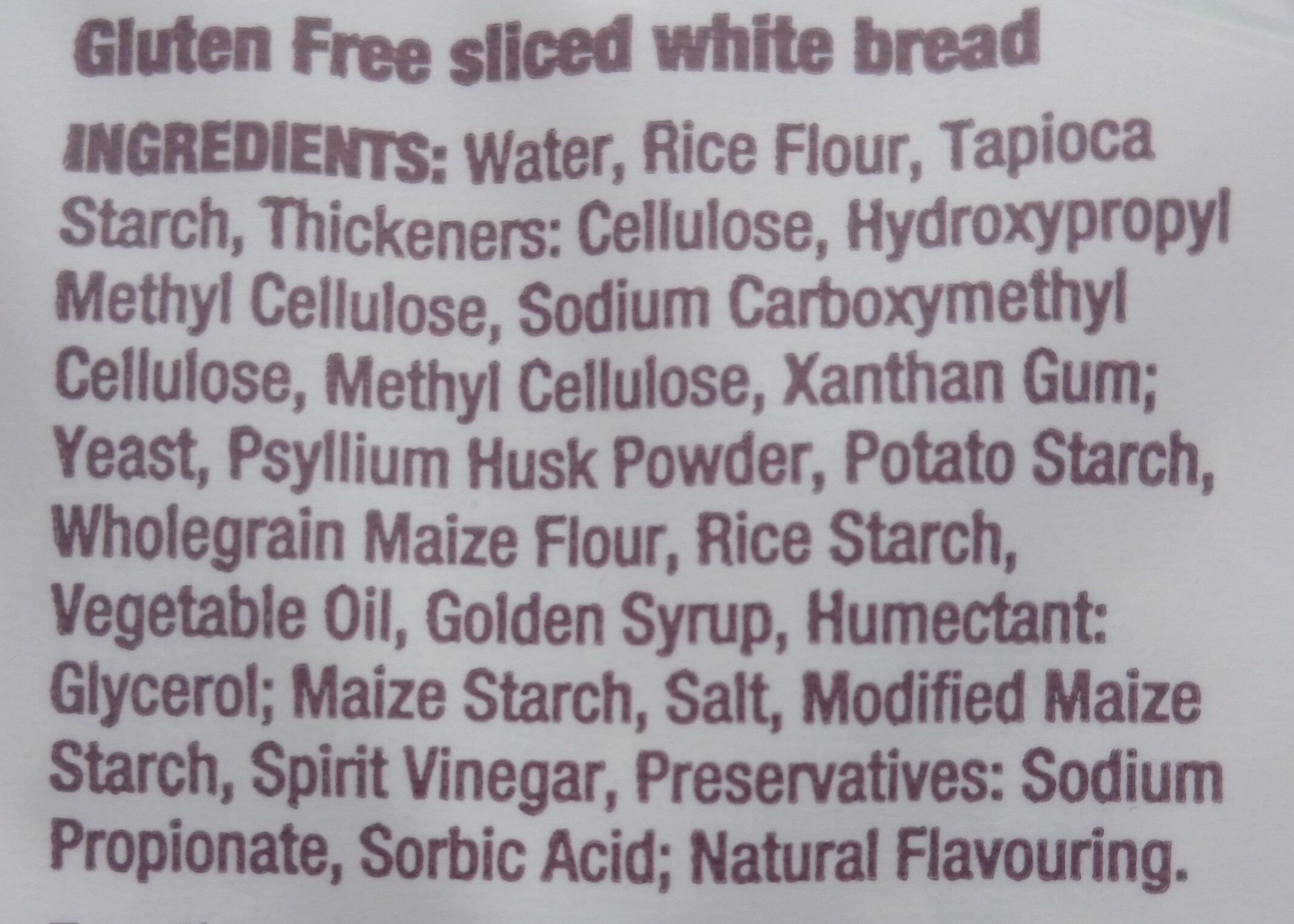 Gluten Free Sourdough - Ingredients - en