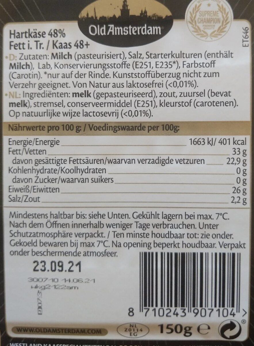 Old Amsterdam - Nutrition facts - en